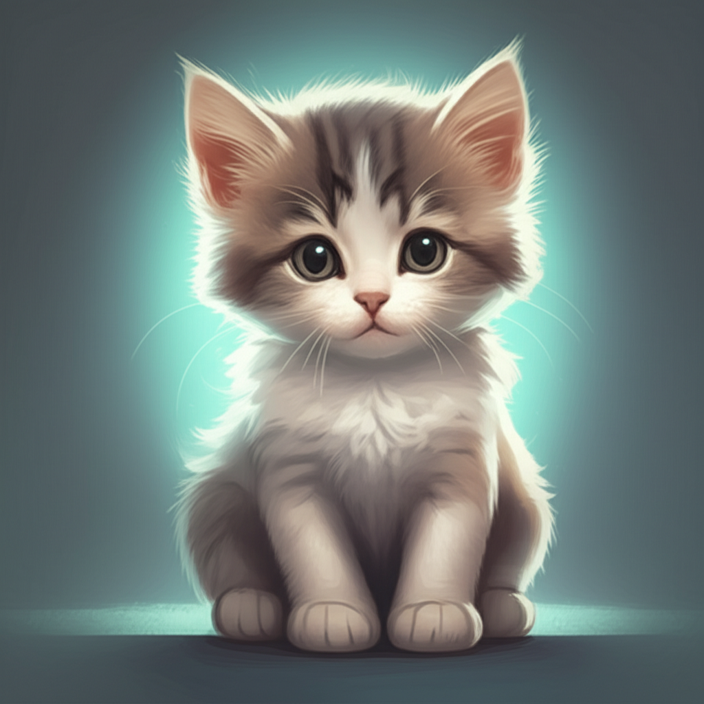 Komo the Kitten — a contemplative kitten looking directly at the viewer